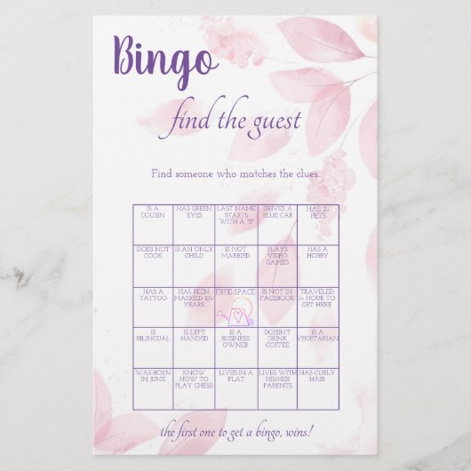 Suchen Sie die Gast-Bingo-Brautparty-Spielkarte Flyer (Vorne)