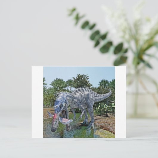Suchomimus Dinosaurier aß einen Hai in einem Sumpf Postkarte (Stehend Vorderseite)