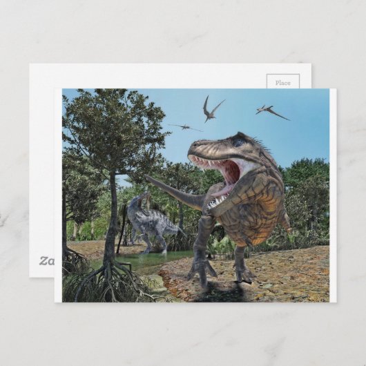 Suchomimus und Tyrannosaurus Meet Postkarte (Vorne/Hinten)