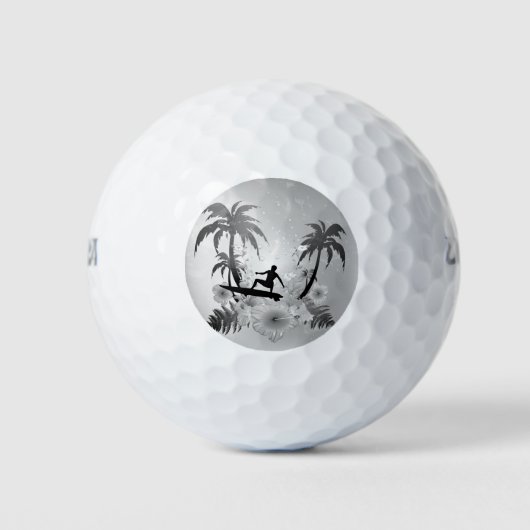 Sucht, Surfbrett mit Palmen und Blumen Golfball (Vorderseite)