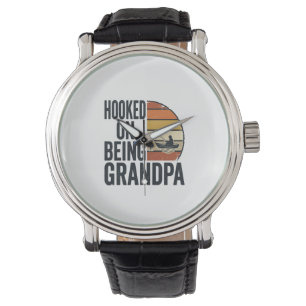 Süchtig danach, Opa Angelsport Retro-Vektor-Design Armbanduhr