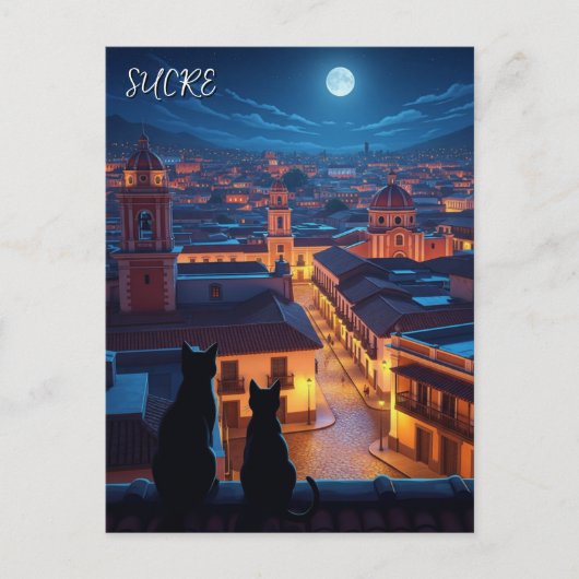 Sucre Bolivia Katzen Nacht Postkarte (Vorderseite)