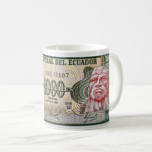 Sucre Ecuadors 1000 Ruminahui Banknoten-Tasse Kaffeetasse (VorderseiteRechts)