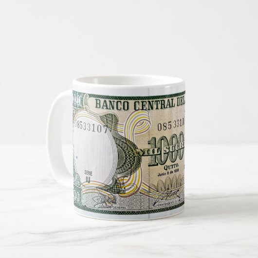 Sucre Ecuadors 1000 Ruminahui Banknoten-Tasse Kaffeetasse (Vorderseite Links)
