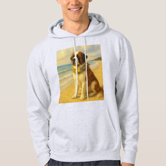 Sudadera perro San Bernardo en la playa a pintura Hoodie (Vorderseite)