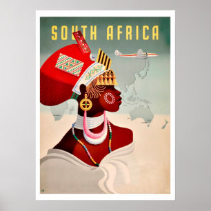 Südafrika, afrikanische Frau, Vintage-Flugreise Poster