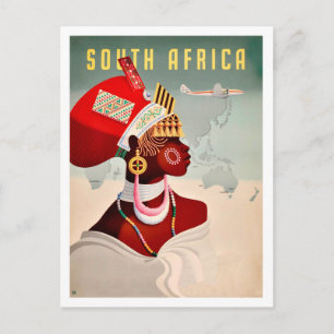 Südafrika, afrikanische Frau, Vintage-Flugreise Postkarte