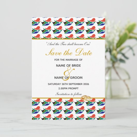 SÜDAFRIKA Christliche Hochzeitssonderfeier Save The Date (Stehend Vorderseite)