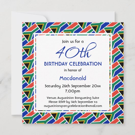 SÜDAFRIKA FLAG Custom Birthday Celebration Einladung (Vorderseite)