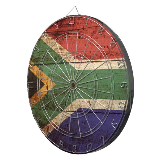 Südafrika-Flagge auf altem hölzernem Korn Dartscheibe (Vorderseite rechts)