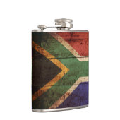 Südafrika-Flagge auf altem hölzernem Korn Flachmann (Rechts)