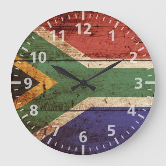 Südafrika-Flagge auf altem hölzernem Korn Große Wanduhr (Vorderseite)