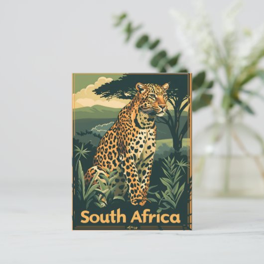 Südafrika Leopard Vintag Postkarte (Stehend Vorderseite)