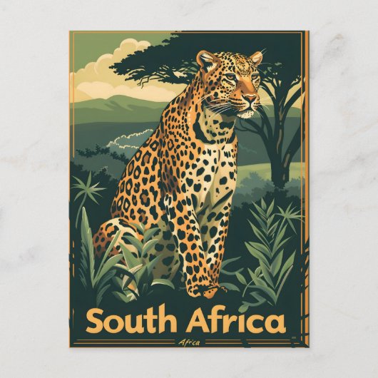 Südafrika Leopard Vintage Postkarte (Vorderseite)