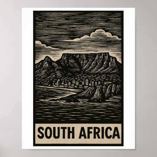 Südafrika Linolschnitt-Stil Poster (Vorne)