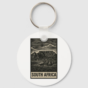 Südafrika Linolschnitt-Stil Schlüsselanhänger