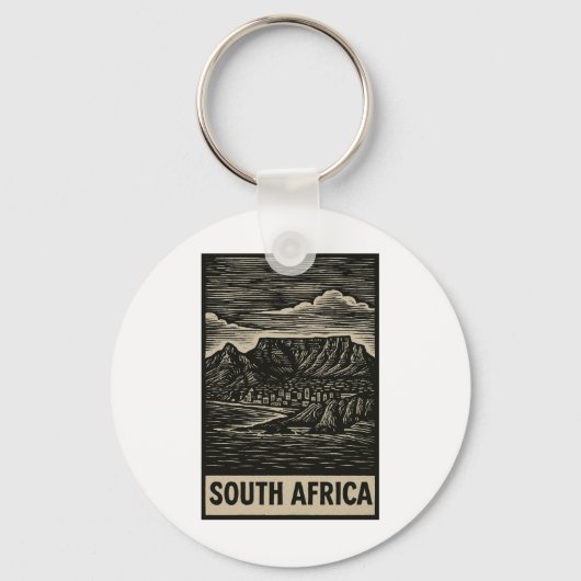 Südafrika Linolschnitt-Stil  Schlüsselanhänger (Vorderseite)