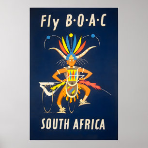 Südafrika Plakat BOAC Reise Kunst Afrikanischer Dr