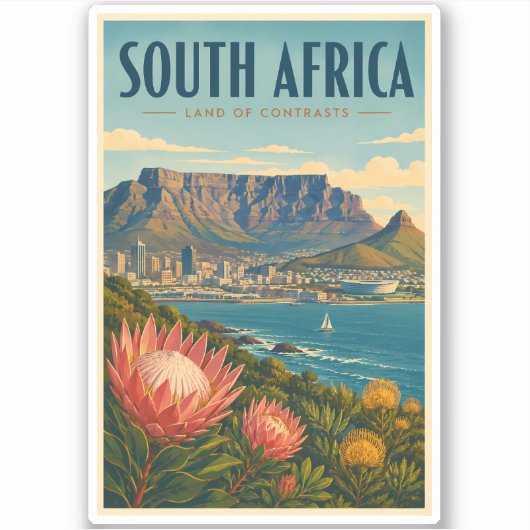 Südafrika Tafelberg Illustration Reise Aufkleber (Vorderseite)