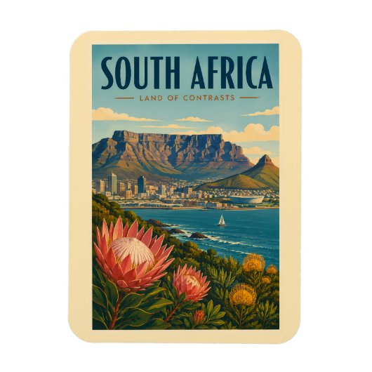 Südafrika Tafelberg Illustration Reise Magnet (Vertikal)