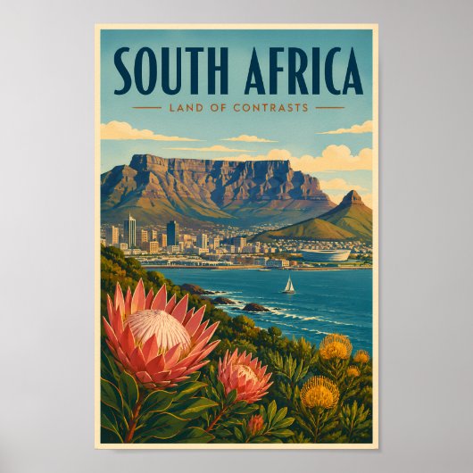 Südafrika Tafelberg Illustration Reise Poster (Vorne)