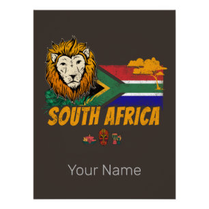 Südafrika Vintager Löwenfahne Safari Souvenir Poster