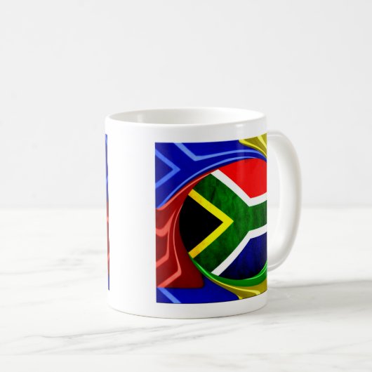 Südafrikanische Flagge: Dynamisches Swirl-Motiv Kaffeetasse (VorderseiteRechts)