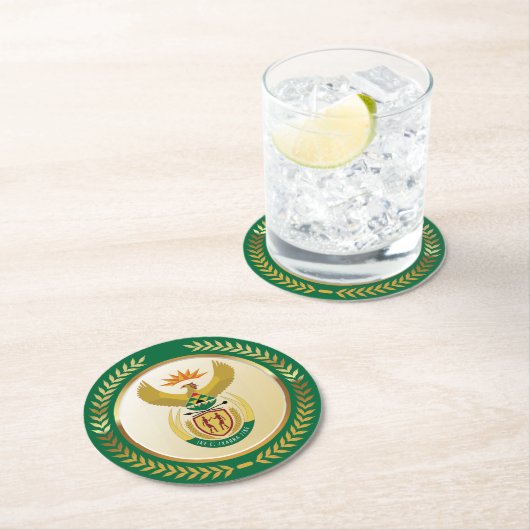 Südafrikanische Wappen Runder Pappuntersetzer (Vor Ort)