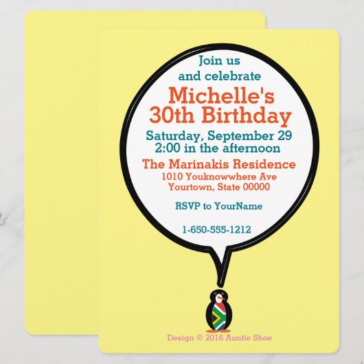 Südafrikanischer sprechender Ms Penguin personalis Einladung (Vorne/Hinten)