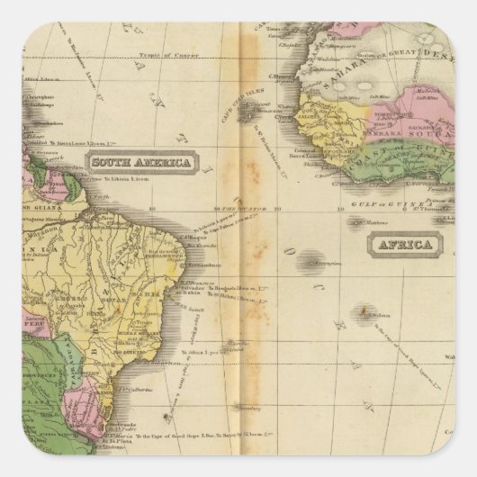 Südamerika, Afrika Quadratischer Aufkleber (Vorderseite)