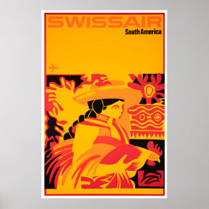 Südamerika Art Swiss Air Reiseplakat Süd Poster