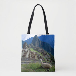 Südamerika, Peru. Ein Lama ruht auf einem Hügel Tasche