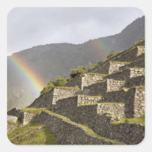 Südamerika, Peru, Machu Picchu Rainbows Quadratischer Aufkleber