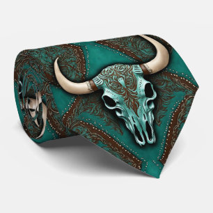 Südbrauner Aquamariner Western Country Bull Skull Krawatte