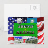 Süddakota-Karte, Foto-Text, Imitats Quarter & Flag Postkarte (Vorne/Hinten)