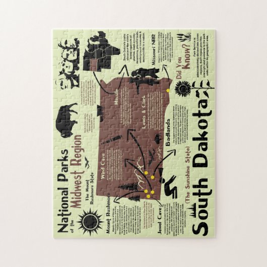 Süddakota National Parks Infografik Karte Puzzle (Vertikal)