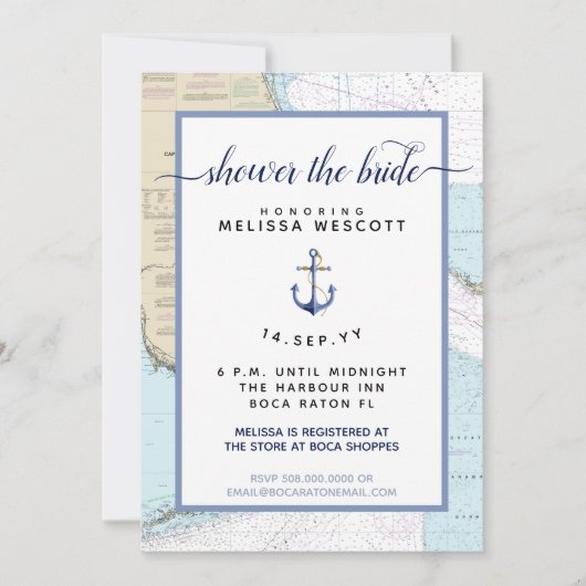 Südflorida Authentisches nautisches Brautparty Einladung (Vorderseite)