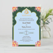 Sudh Desi Indian Hindu Wedding Ganesha Logo Chakra Einladung (Stehend Vorderseite)