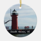 Südhafen-Michigan-Leuchtturm-Verzierung Keramik Ornament (Vorne)