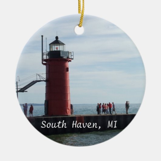 Südhafen-Michigan-Leuchtturm-Verzierung Keramik Ornament (Vorne)