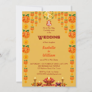 Südindische florale Mehndi-Lampen-Hochzeitseinladu Einladung