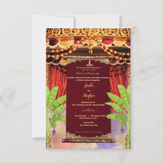 Südindische Scroll Design Hochzeit Einladung (Vorderseite)