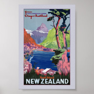 Südinsel Neuseeland Vintage Poster Restauriert