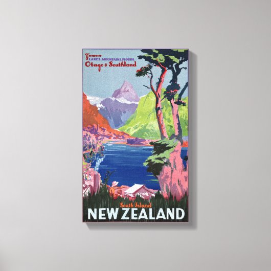 Südinsel Neuseeland Vintage Poster restauriert Leinwanddruck (Vorderseite)