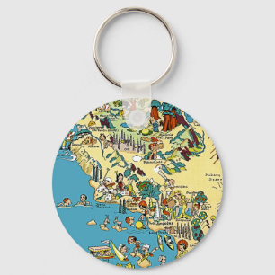 Südkalifornien Vintage-Pictorial-Map Schlüsselanhänger