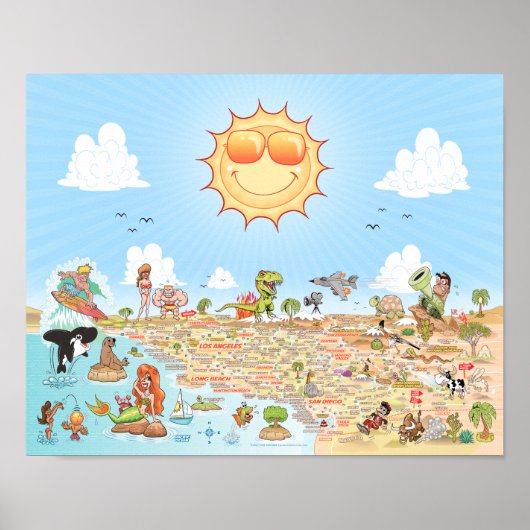 Südkaliforniens Cartoon Map Poster (Vorne)
