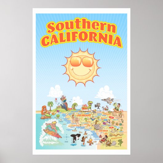 Südkaliforniens Cartoon Map Poster (Vorne)