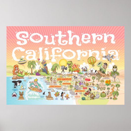 Südkaliforniens Cartoon Map Poster (Vorne)