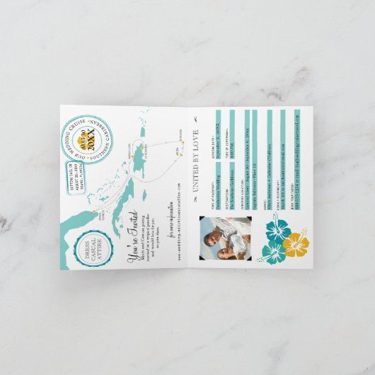 Südkaribischer Kreuzfahrtpass Hochzeit Einladung (Innenseite)