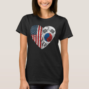 Südkorea - Amerikanische Flagge Herz T-Shirt